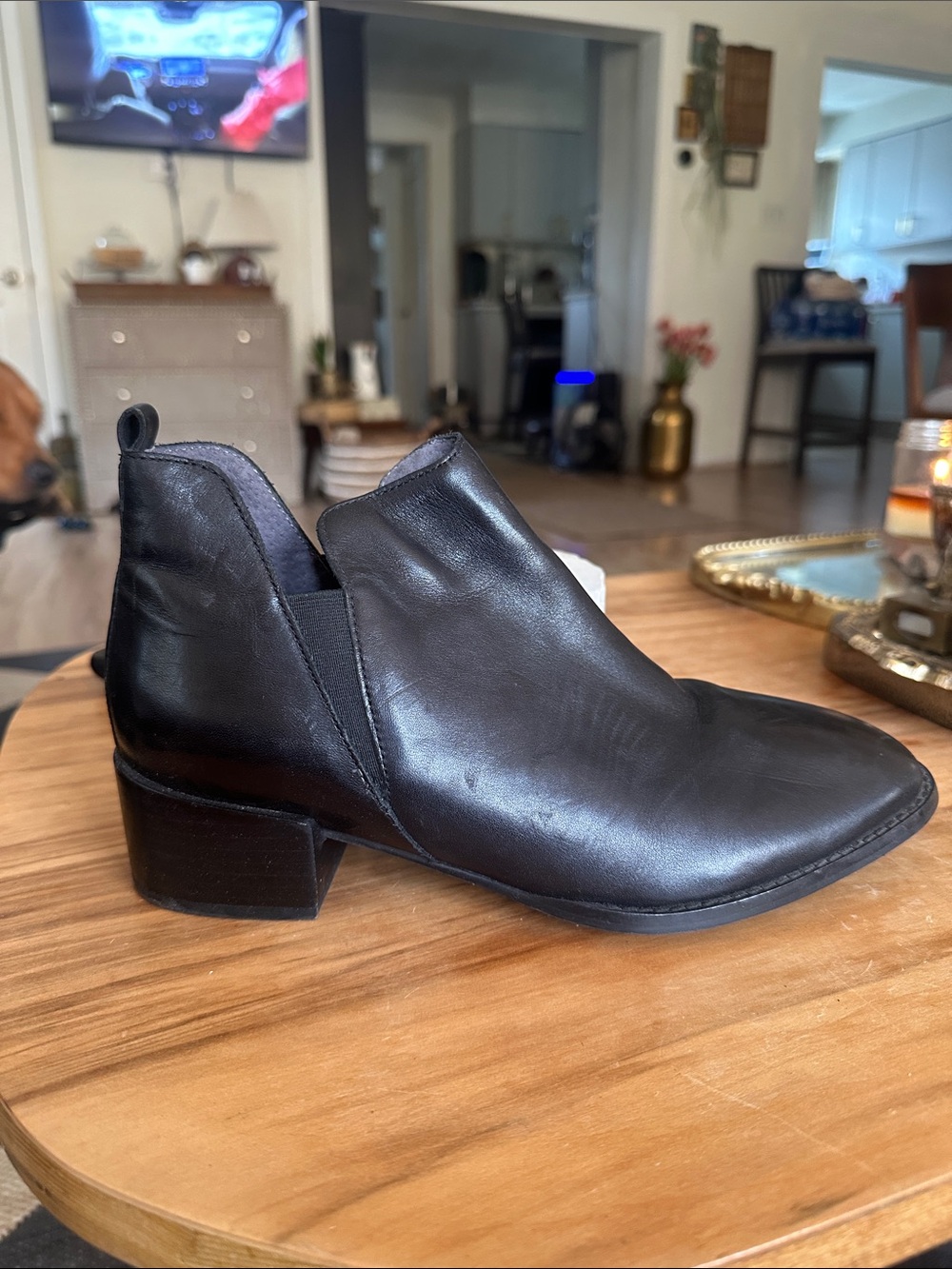 Seychelles Black Leather Ankle Booties with Low Block Heel Size 9
